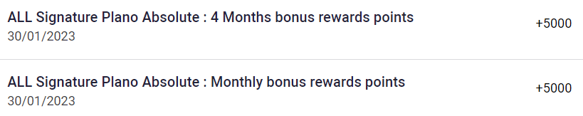 Exemplo de pontos bônus recebido com 4 meses de clube