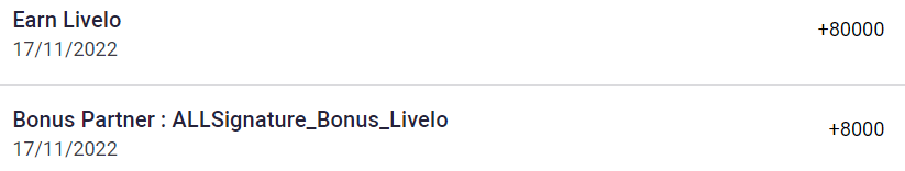 Exemplo de pontos bônus de 10% recebido ao transferir da livelo