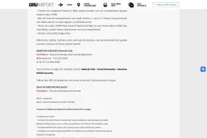 Trecho da lista oficial de salas VIP do GRU Airport com as salas Mastercard Black do Terminal 3