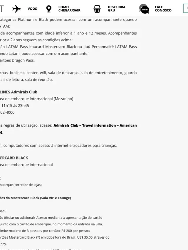 Sala VIP Mastercard Black em GRU