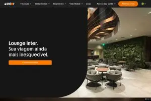 Página do Lounge Inter no site do banco, com foto da sala VIP e o botão Conheça os benefícios