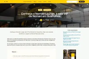 Post do blog da Nomad sobre o Nomad Lounge em Guarulhos, com foto da fachada da sala no mezanino e o resumo de que ela fica perto dos portões 304 e 305